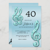 グリジーティール（緑がかった色）ミュージックノート誕生日 招待状 (正面/裏面)