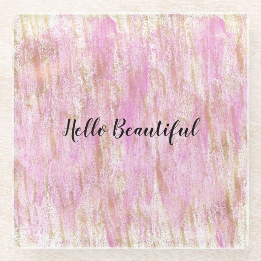 グリジーピガーリーンク金ゴールドグリッター ガラスコースター (正面)