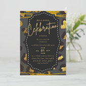 グリジーブラック金ゴールドブライダルシャワーテーマ招待状 招待状 (スタンド正面)