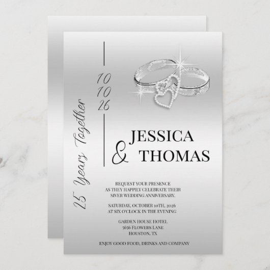 グリジーポーシュ25thシルバー結婚ズ記念日 招待状 (正面/裏面)