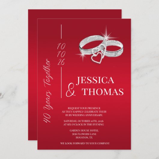 グリジーポーシュ40thルビ結婚ーの記念日 招待状 (正面/裏面)