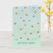 グリジーマーメイドブルーグリーン金ゴールドスパークルグリッター カード (黄色い花)