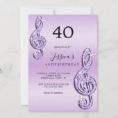 グリジー薄紫ミュージックノート誕生日 招待状 (正面)