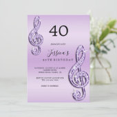 グリジー薄紫ミュージックノート誕生日 招待状 (スタンド正面)