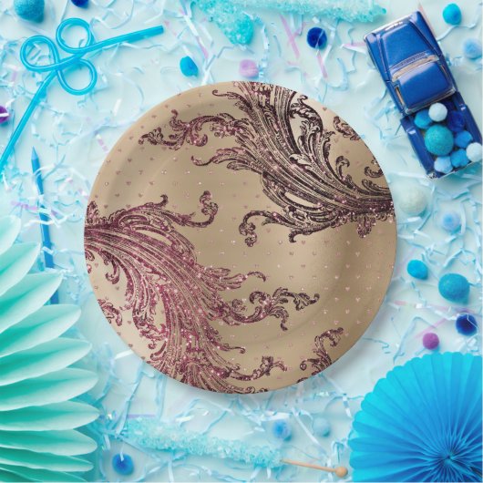 グリジー金ゴールドグラムブルゴーニュハートブライダルシャワー ペーパープレート (パーティー)