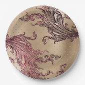 グリジー金ゴールドグラムブルゴーニュハートブライダルシャワー ペーパープレート (正面)