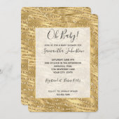 グリジー金ゴールドグリッターゼブラベビーシャワー 招待状 (正面/裏面)