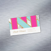 グリジー金ゴールドグリッターピンクブルーストライプと大理石 マグネット名刺 (インサイチュ)