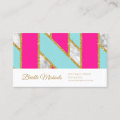 グリジー金ゴールドグリッターピンクブルーストライプと大理石 名刺 (正面)