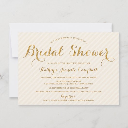 グリジー金ゴールドグリッターブライダルシャワー招待状-アイボリー 招待状 (正面)