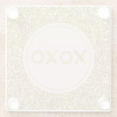 グリジー金ゴールドグリッター赤面ピンクラブXOXO ガラスコースター (裏面)