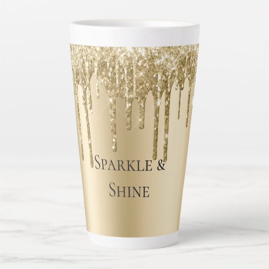 グリジー金ゴールドスパークルグリッタードリップス誕生日 カフェラテマグ (正面)
