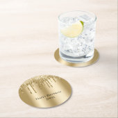 グリジー金ゴールドスパークルグリッタードリップス誕生日 ラウンドペーパーコースター (インサイチュ)