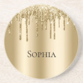 グリジー金ゴールドスパークルグリッタードリップ コースター (正面)
