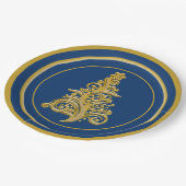 グリジー金ゴールドツリーとブルーバックグラウンドホリデー ペーパープレート (アングル)