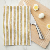 グリジー金ゴールドホワイトグラムグリッタースパークルストライプズ キッチンタオル (四つ折り)