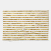 グリジー金ゴールドホワイトグラムグリッタースパークルストライプズ キッチンタオル (横)