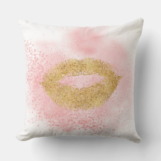 グリジー金ゴールドリップピンク紙吹雪キス クッション (正面)