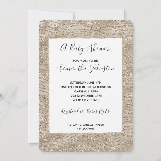 グリジー金ゴールド波形ストライプの赤ちゃんシャワー 招待状 (正面)