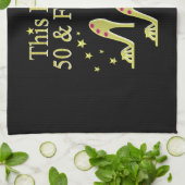 グリジー金ゴールド50th誕生日DIVAデザイン キッチンタオル (折り畳み)