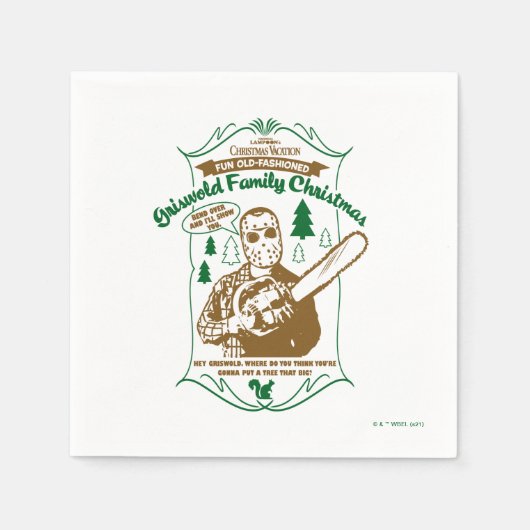 グリスウォルド家族クリスマスチェーンソーのグラフィック スタンダードカクテルナプキン (正面)
