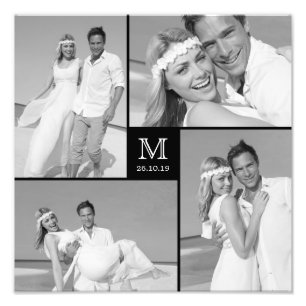 グリスタイリッシュッドブラックスクエアモノグラム4フォト結婚ズ フォトプリント