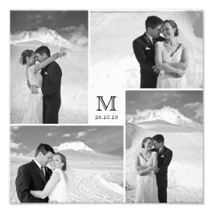 グリスタイリッシュッドホワイトスクエアモノグラム4フォト結婚ズ フォトプリント