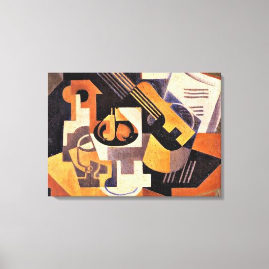 グリス – ギターとフルーツディッシュをテーブルに キャンバスプリント (正面)