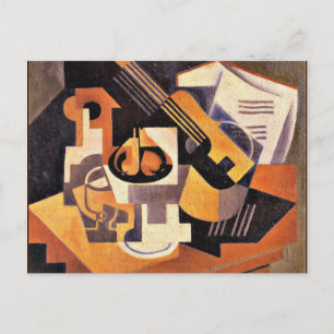 グリス – ギターとフルーツディッシュをテーブルに ポストカード