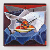 グリス – フルーツと本 スクエア壁時計 (正面)