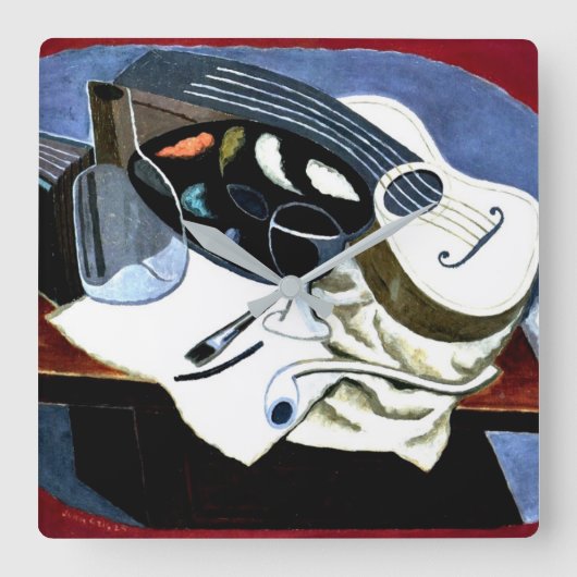 グリス-画家のテーブル、フアン·グリス絵画ズ スクエア壁時計 (正面)