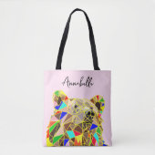 グリズリカラフルーモダン-名前をカスタムする – ピンク赤面 トートバッグ (正面)
