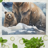 グリズリクマと子熊 キッチンタオル (折り畳み)