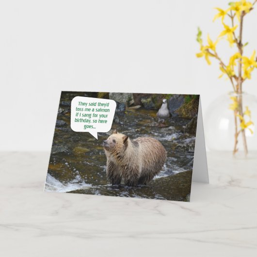 グリズリーおもしろいベアアウトドア自然ハイカー誕生日 カード (黄色い花)