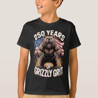 グリズリーの強さの愛国ハート250周年記念アート Tシャツ