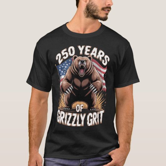 グリズリーの強さ250年 アメリカ愛のクマアート Tシャツ (正面)