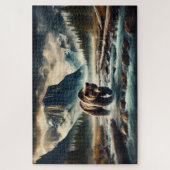 グリズリークロッシング、グリズリーベア、山の風景 ジグソーパズル (縦)