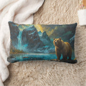 グリズリーベアとウォーターフォールアート ランバークッション (ブランケット)