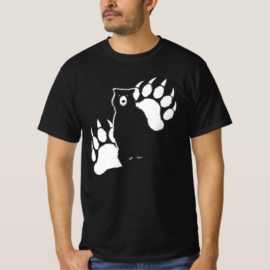 グリズリーベアと足跡グラフィックデザイン Tシャツ (正面)