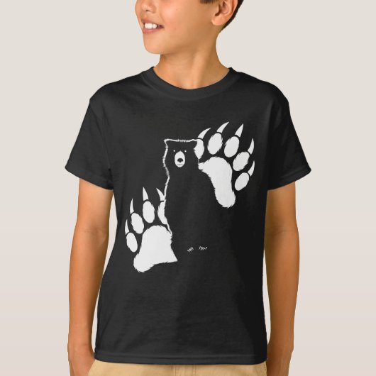 グリズリーベアと足跡グラフィックデザイン Tシャツ (正面)