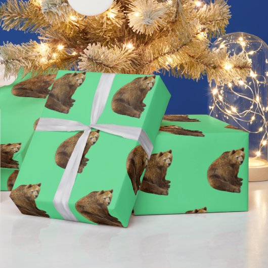 グリズリーベアのクリスマスラッピング紙 ラッピングペーパー (クリスマス)