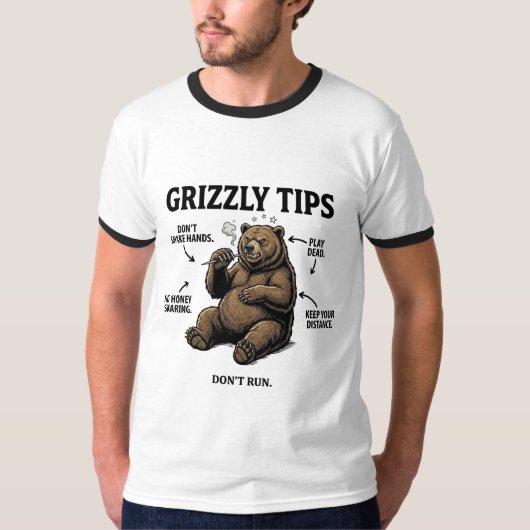 グリズリーベアのサバイバル・ユーモアグッズ Tシャツ (正面)