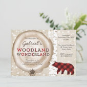 グリズリーベアの樵の格子柄の誕生日パーティー 招待状 (スタンド正面)