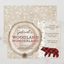 グリズリーベアの樵の格子柄の誕生日パーティー 招待状