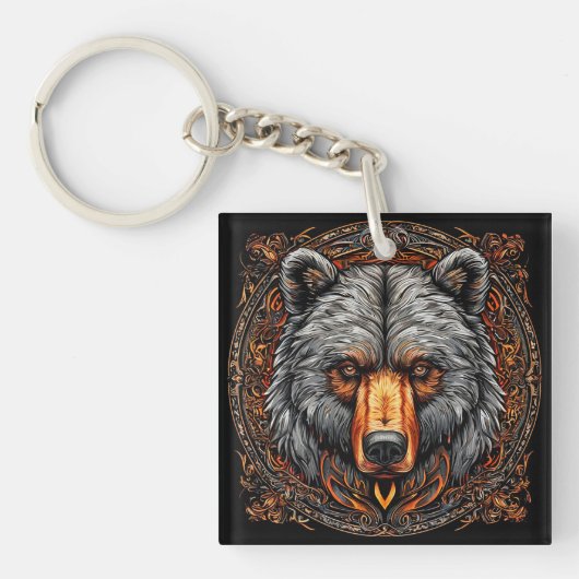 🐻✨ グリズリーベアの野生アート 🌲🔑 キーホルダー (正面)
