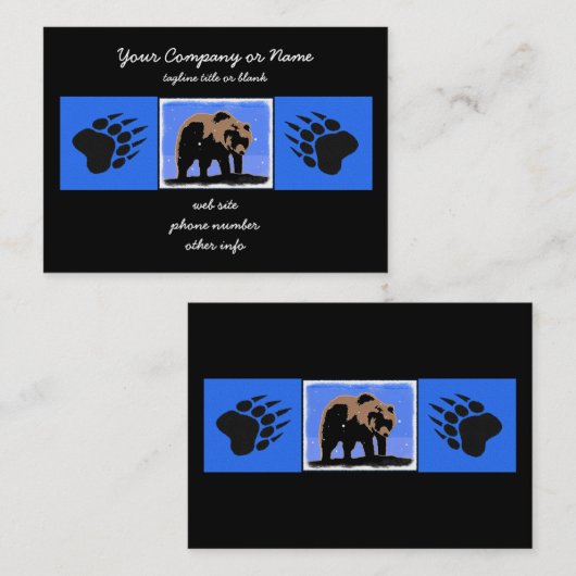 グリズリーベアインウィンター-オリジナル野生生物アート 名刺 (正面/裏面)