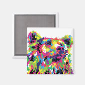 グリズリーベアカラフルポップ・アートのアート抽象芸術 マグネット (正面/裏面)