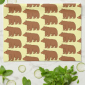 グリズリーベアデザインの背景色自由 キッチンタオル (折り畳み)