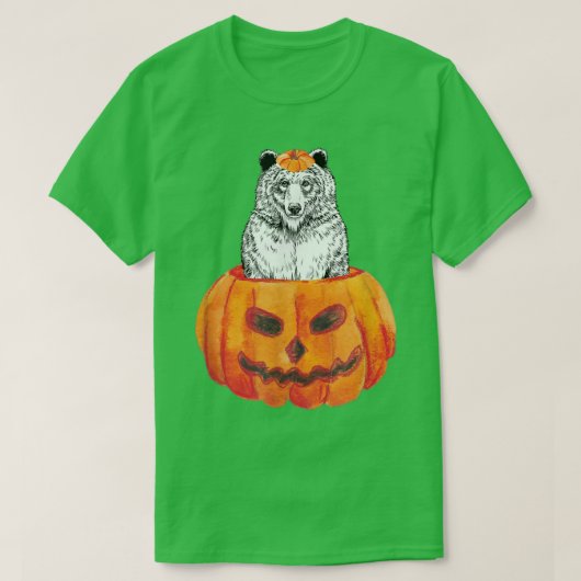 グリズリーベアハッピーハローウィンパンプキンウッドランドアニメーション Tシャツ (デザイン正面)