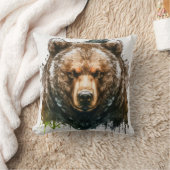 グリズリーベアポートレート動物絵を描の野生動物アート クッション (ブランケット)